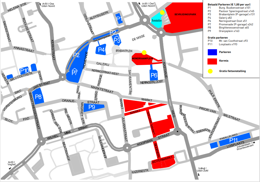 Plattegrond parkeren Kermis Uden 2022